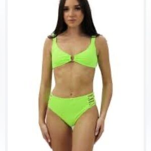 Cabana de Sol Néon Green High Waist Bikini NWT Sz L